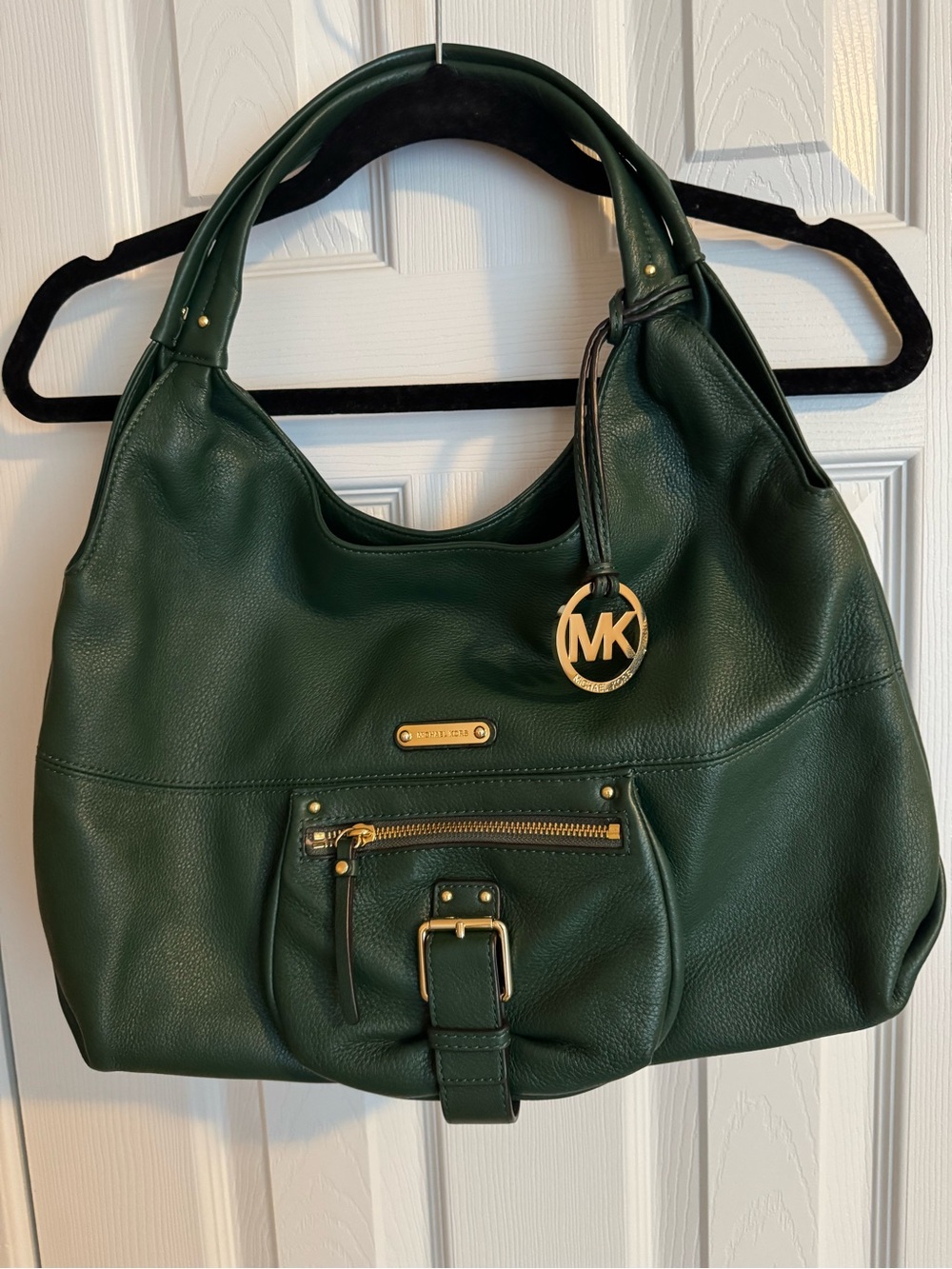 Michael Kors Forest Green Pebbled Leather Shoulder Hobo with Gold Hardware